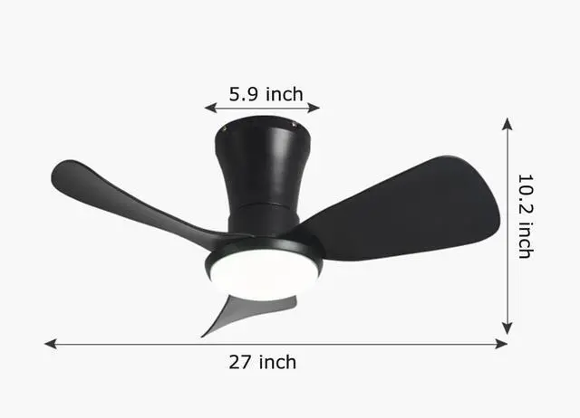 Alt view image 7 of 7 - 27 inch Flush Mount Ceiling Fans with Lights Small Ceiling Fan with Light and Remote 3CCT Dimmable Low Profile Ceiling Fans with Light for Bedroom Kitchen,Reversible