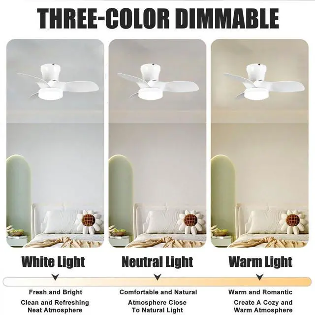 Alt view image 3 of 7 - Modern Low Profile Ceiling Fan with Lights 28 inch Ceiling Fan With Light and Remote, Reversible DC Motor, 3CCT, 6 speed, Noiseless, Small Flush Mount Ceiling Fans for Bedroom Living Room