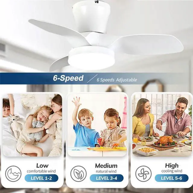 Alt view image 4 of 7 - Modern Low Profile Ceiling Fan with Lights 28 inch Ceiling Fan With Light and Remote, Reversible DC Motor, 3CCT, 6 speed, Noiseless, Small Flush Mount Ceiling Fans for Bedroom Living Room