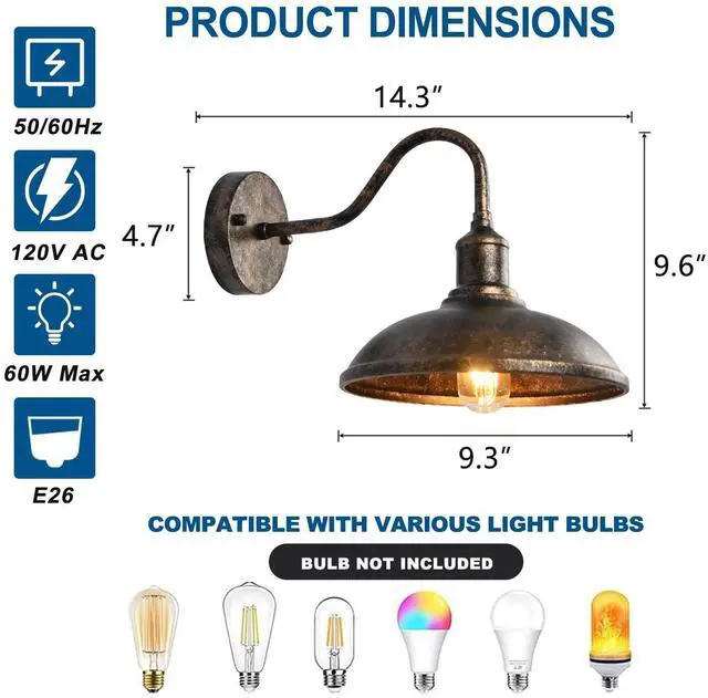Alt view image 4 of 7 - 2 Pack Outdoor Wall Lights, 9.3" Gooseneck Barn Light Fixture Vintage Bronze Waterproof Porch Light Farmhouse Exterior Wall Sconce for House Front Door Entryway Garage