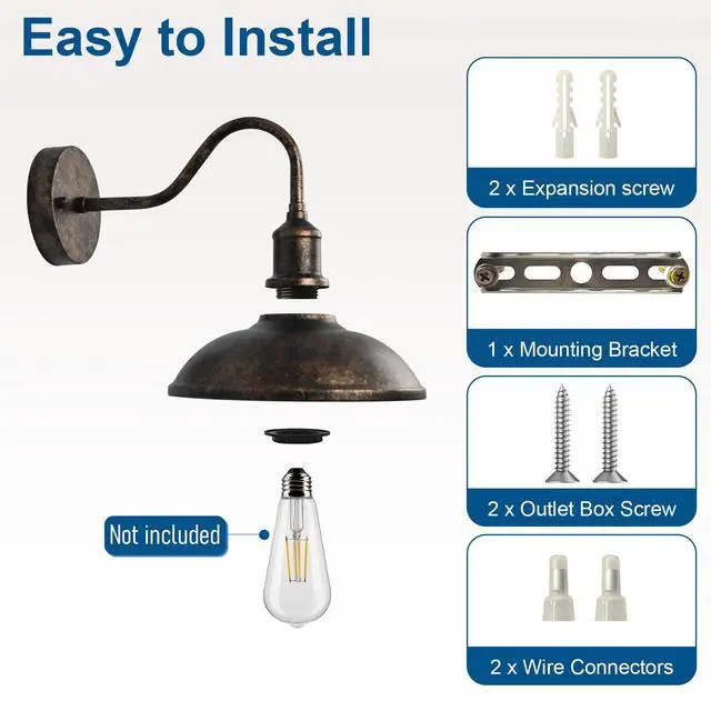 Alt view image 7 of 7 - 2 Pack Outdoor Wall Lights, 9.3" Gooseneck Barn Light Fixture Vintage Bronze Waterproof Porch Light Farmhouse Exterior Wall Sconce for House Front Door Entryway Garage