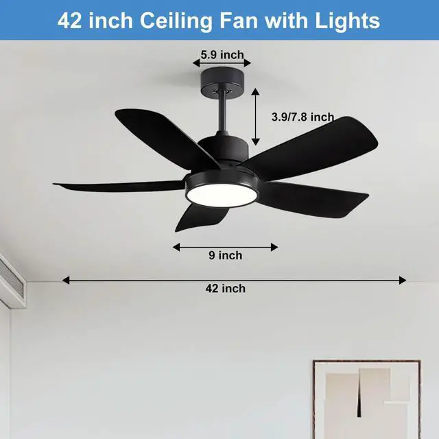 Alt view image 7 of 7 - Ceiling Fan with Lights 3 CCT Modern remote ceiling fans 6 speed Reversible DC motor Boom type ceiling fans with light 42 inch outdoor ceiling fans for Bedroom Living Room Kids Room