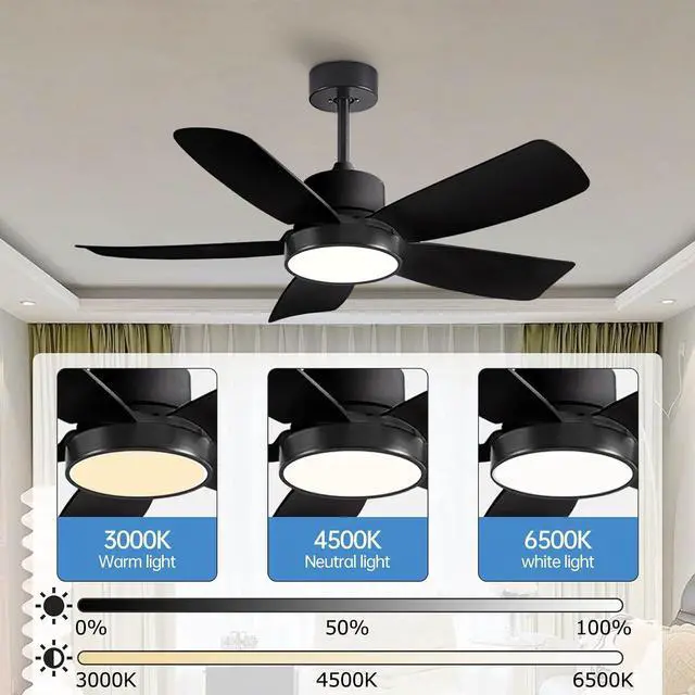 Alt view image 2 of 7 - Ceiling Fan with Lights 3 CCT Modern remote ceiling fans 6 speed Reversible DC motor Boom type ceiling fans with light 42 inch outdoor ceiling fans for Bedroom Living Room Kids Room