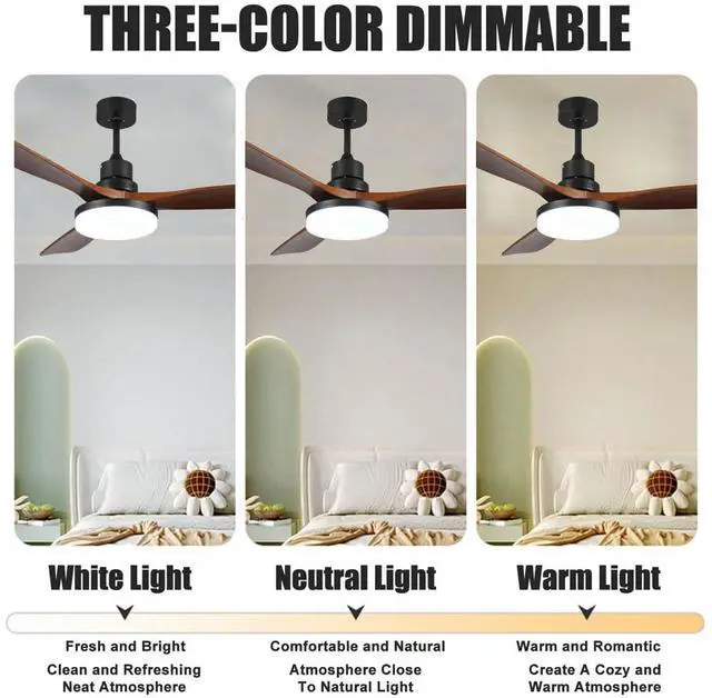 Alt view image 4 of 7 - 36 inch Wood Ceiling Fan with Lights Retro 3-Blade Ceiling Fan with Light and Remote, Reversible, 6 Speed, 3CCT, Mute Ceiling Fans for Bedroom Living Room Kids Room