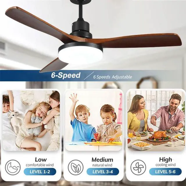 Alt view image 5 of 7 - 36 inch Wood Ceiling Fan with Lights Retro 3-Blade Ceiling Fan with Light and Remote, Reversible, 6 Speed, 3CCT, Mute Ceiling Fans for Bedroom Living Room Kids Room