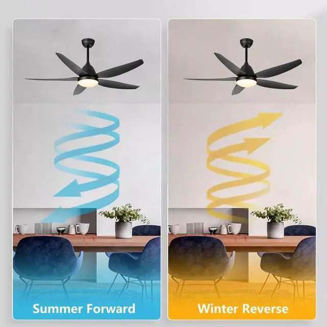 Alt view image 3 of 7 - 52 inch Indoor/Outdoor Ceiling Fans with Lights and Remote Modern LED Smart Ceiling Fan 3-Color Light 6-Speed Timing Reversible DC Motor for Bedroom Living Room Dining Room Patio