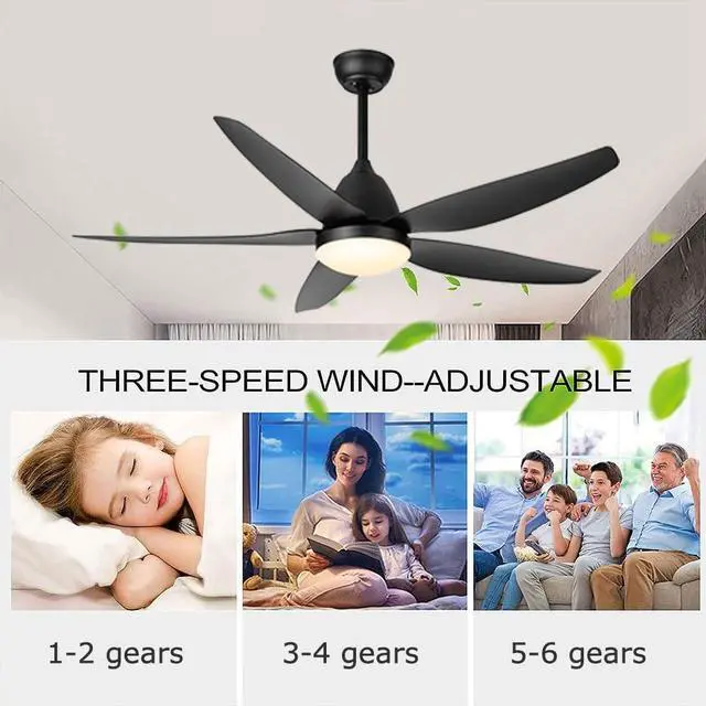 Alt view image 5 of 7 - 52 inch Indoor/Outdoor Ceiling Fans with Lights and Remote Modern LED Smart Ceiling Fan 3-Color Light 6-Speed Timing Reversible DC Motor for Bedroom Living Room Dining Room Patio