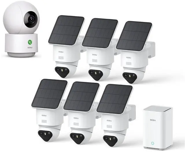 Main image of aosu 2K Indoor Security Camera 1Pack + T2 Ultra 4K Solar Outdoor Wireless Security Camera System 6-Cam Kit