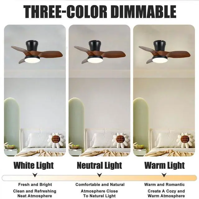 Alt view image 3 of 7 - Modern Low Profile Ceiling Fan with Lights 28 inch Ceiling Fan With Light and Remote, Reversible DC Motor, 3CCT, 6 speed, Noiseless, Small Flush Mount Ceiling Fans for Bedroom Living Room