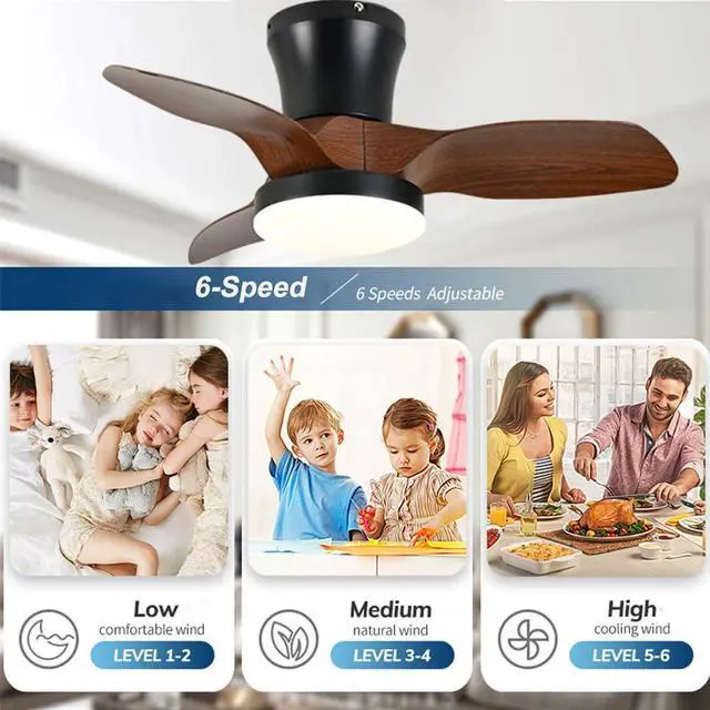 Alt view image 4 of 7 - Modern Low Profile Ceiling Fan with Lights 28 inch Ceiling Fan With Light and Remote, Reversible DC Motor, 3CCT, 6 speed, Noiseless, Small Flush Mount Ceiling Fans for Bedroom Living Room