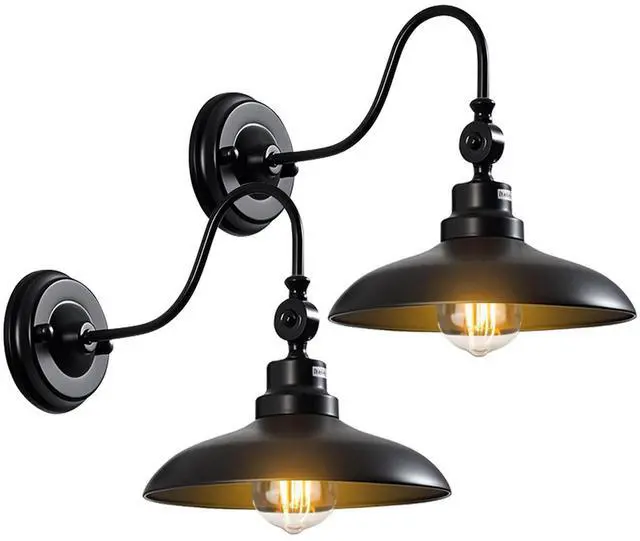 Main image of 2-Pack Outdoor Wall Lights, Matte Black Farmhouse Gooseneck Barn Light 9.8 inch Angle-Adjustable Waterproof Exterior Wall Light Fixtures Modern Wall Mount Porch Lights for House Garage Doorway