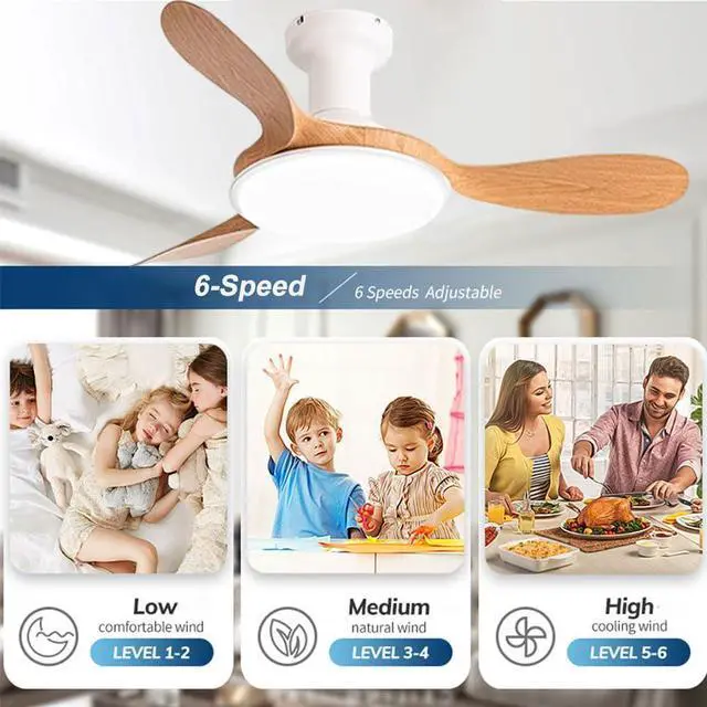 Alt view image 5 of 7 - Modern Ceiling Fans with Lights Flush Mount 42 inch Ceiling Fan with Light and Remote 6 Speed 3 Color Dimmable Smart Ceiling Fans Low Profile Ceiling Fans with Reversible DC Motor for Bedroom