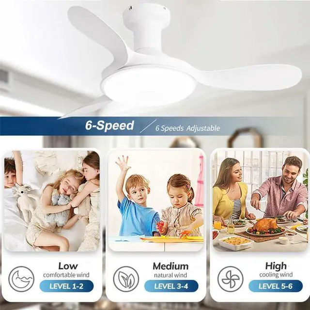 Alt view image 4 of 7 - Modern Ceiling Fans with Lights Flush Mount 42 inch Ceiling Fan with Light and Remote 6 Speed 3 Color Dimmable Smart Ceiling Fans Low Profile Ceiling Fans with Reversible DC Motor for Bedroom