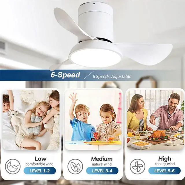 Alt view image 4 of 7 - 28 inch Small Flush Mount Ceiling Fans with Lights Remote Low Profile Modern Ceiling Fans with Lights, 3CCT, Reversible, 6 Speed, Noiseless, for Patio Kitchen Bedroom