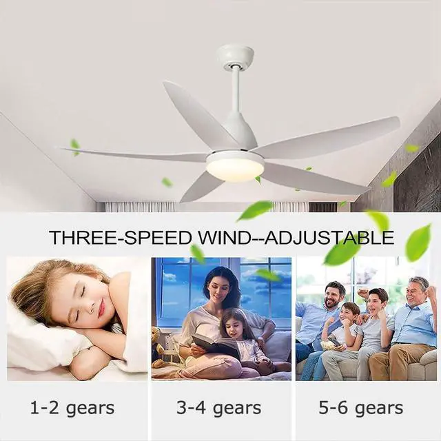 Alt view image 5 of 7 - 52 inch Indoor/Outdoor Ceiling Fans with Lights and Remote Modern LED Smart Ceiling Fan 3-Color Light 6-Speed Timing Reversible DC Motor for Bedroom Living Room Dining Room Patio