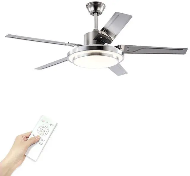 Main image of Stainless steel Ceiling Fan with Lights and Remote 52 inch 5-Blade Ceiling Fans Reversible, 3CCT, Dimmable, Noiseless for Bedroom, Farmhouse, living room, Indoor/Outdoor Use