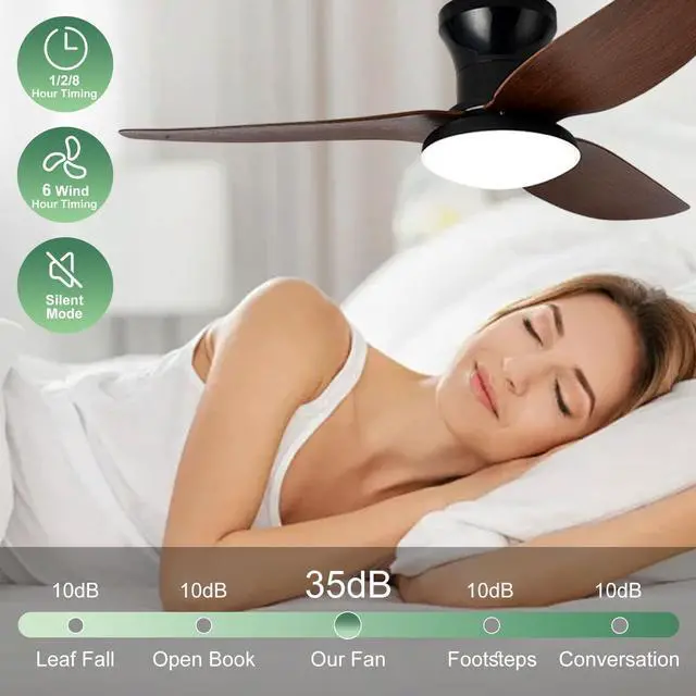 Alt view image 5 of 7 - 40 inch Ceiling Fan with Lights Flush Mount ceiling fan with light and remote Reversible 6 speeds Modern Ceiling Fan Mute Ceiling Fan with Lights for Bedroom Living Room Kids Room