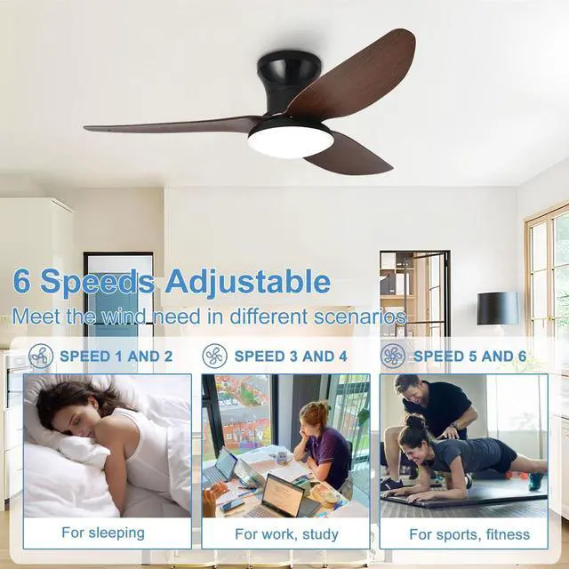 Alt view image 6 of 7 - 40 inch Ceiling Fan with Lights Flush Mount ceiling fan with light and remote Reversible 6 speeds Modern Ceiling Fan Mute Ceiling Fan with Lights for Bedroom Living Room Kids Room