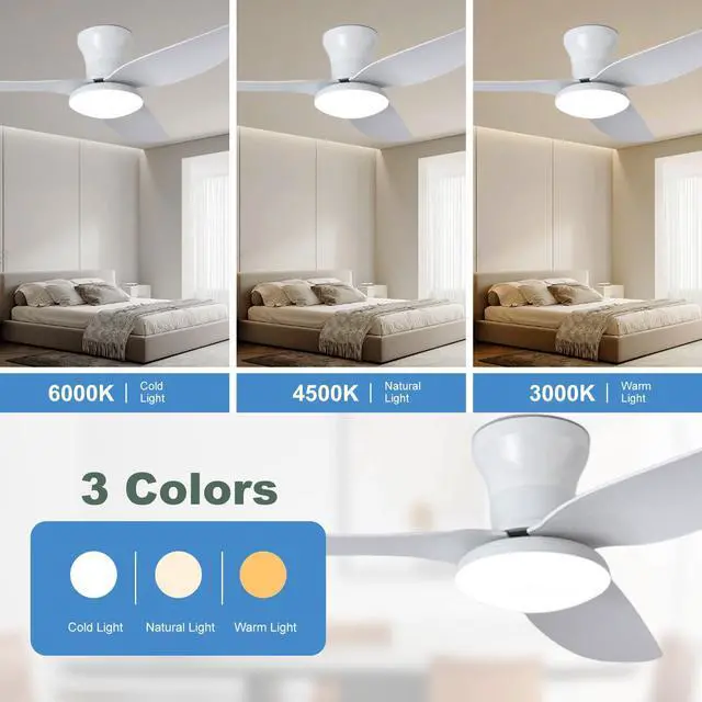 Alt view image 2 of 7 - 40 inch Ceiling Fan with Lights Flush Mount ceiling fan with light and remote Reversible 6 speeds Modern Ceiling Fan Mute Ceiling Fan with Lights for Bedroom Living Room Kids Room