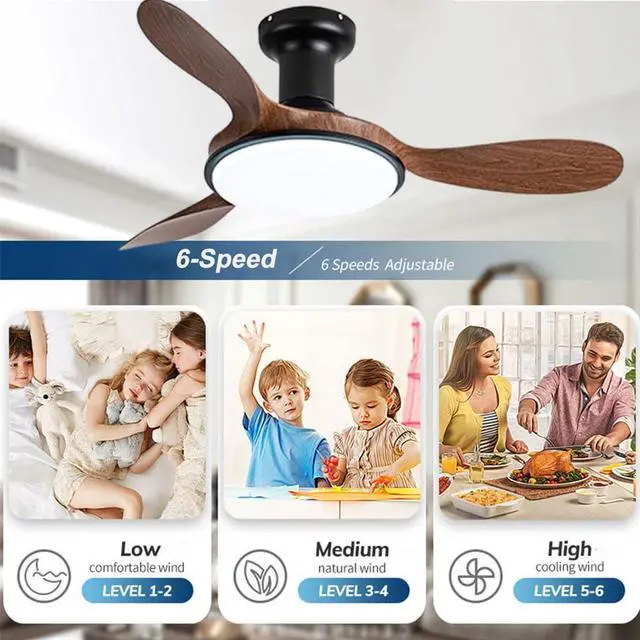 Alt view image 4 of 7 - Modern Ceiling Fans with Lights Flush Mount 42 inch Ceiling Fan with Light and Remote 6 Speed 3 Color Dimmable Smart Ceiling Fans Low Profile Ceiling Fans with Reversible DC Motor for Bedroom