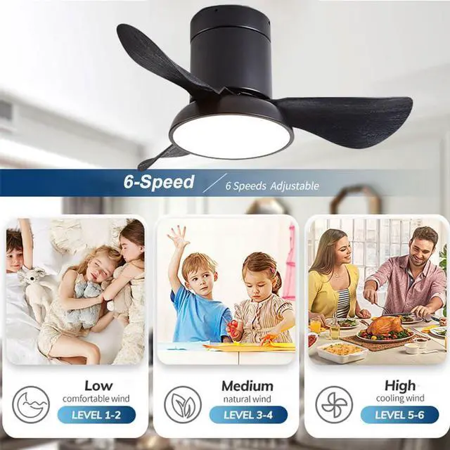 Alt view image 4 of 7 - 28 inch Small Flush Mount Ceiling Fans with Lights Remote Low Profile Modern Ceiling Fans with Lights, 3CCT, Reversible, 6 Speed, Noiseless, for Patio Kitchen Bedroom