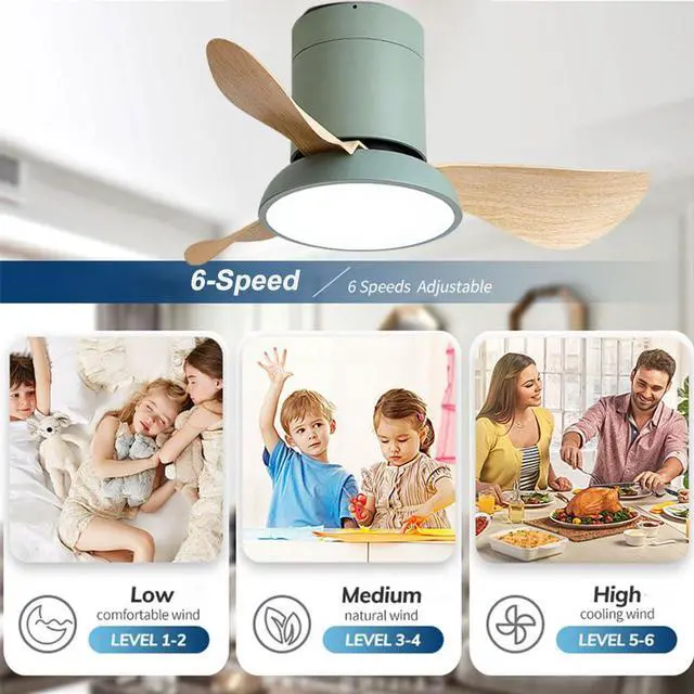 Alt view image 4 of 7 - 28 inch Small Flush Mount Ceiling Fans with Lights Remote Low Profile Modern Ceiling Fans with Lights, 3CCT, Reversible, 6 Speed, Noiseless, for Patio Kitchen Bedroom