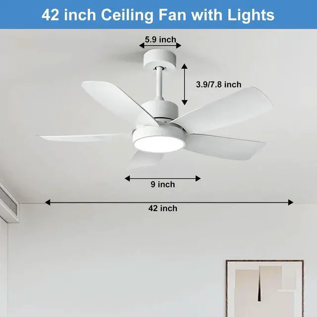 Alt view image 7 of 7 - Ceiling Fan with Lights 3 CCT Modern remote ceiling fans 6 speed Reversible DC motor Boom type ceiling fans with light 42 inch outdoor ceiling fans for Bedroom Living Room Kids Room