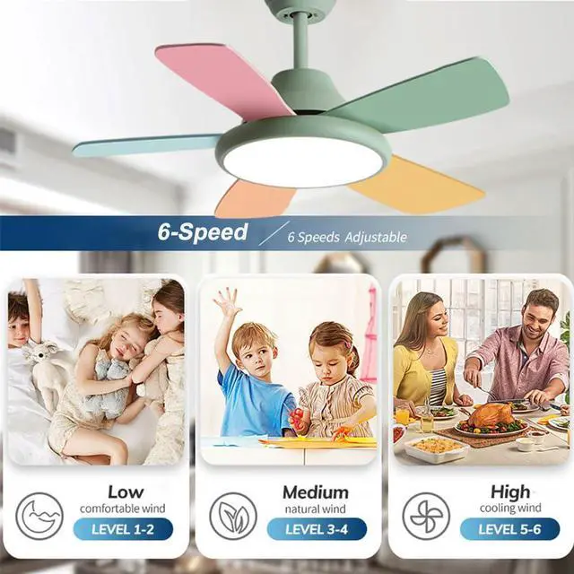 Alt view image 4 of 7 - 36 inch Ceiling Fans with Lights and Remote Modern Kids Room Ceiling Fans with Reversible DC Motor, 6 Speeds, 3 Colors, Noiseless for Indoor/Outdoor Bedroom Patio