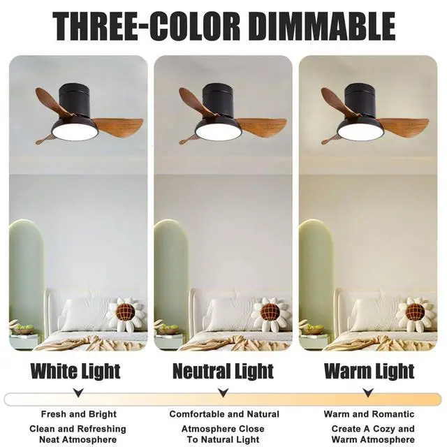 Alt view image 5 of 7 - 28 inch Small Flush Mount Ceiling Fans with Lights Remote Low Profile Modern Ceiling Fans with Lights, 3CCT, Reversible, 6 Speed, Noiseless, for Patio Kitchen Bedroom