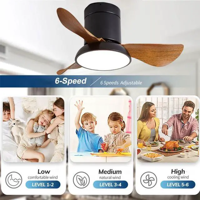 Alt view image 4 of 7 - 28 inch Small Flush Mount Ceiling Fans with Lights Remote Low Profile Modern Ceiling Fans with Lights, 3CCT, Reversible, 6 Speed, Noiseless, for Patio Kitchen Bedroom