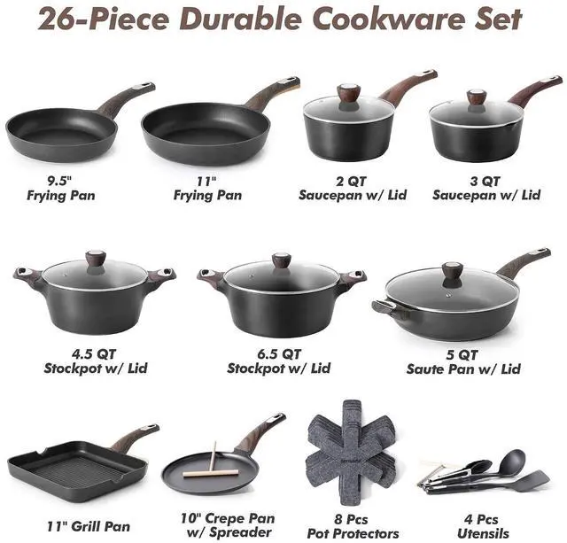 Alt view image 2 of 7 - 26 Pcs Pots and Pans Set Nonstick,Kitchen Cooking Set,1.5 Quart Nonstick Sauce Pan with Lid,Non stick Saucier Pan, Induction Comptable, PFOA Free