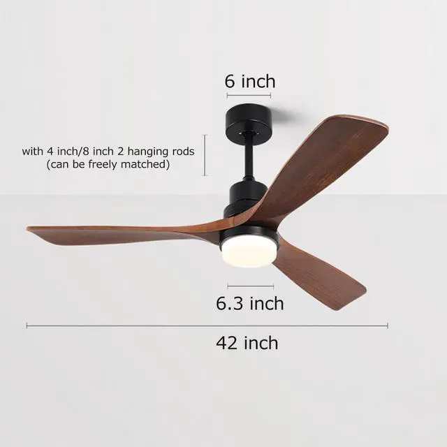 Alt view image 7 of 7 - Wood Ceiling Fan with Lights Industrial Retro 42 inch Ceiling Fan with Light and Remote 3 Color Dimmable, Reversible Mute Farmhouse Ceiling Fan Outdoor Ceiling Fans for patios with Light