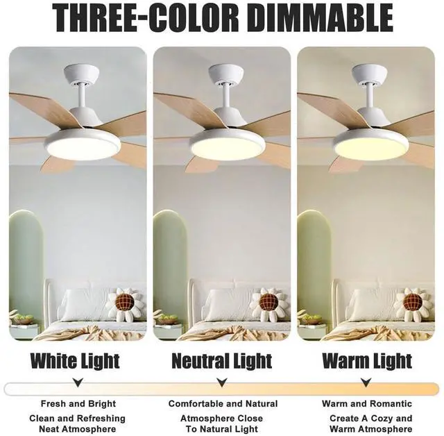Alt view image 3 of 7 - 36 inch Ceiling Fans with Lights and Remote Modern Kids Room Ceiling Fans with Reversible DC Motor, 6 Speeds, 3 Colors, Noiseless for Indoor/Outdoor Bedroom Patio