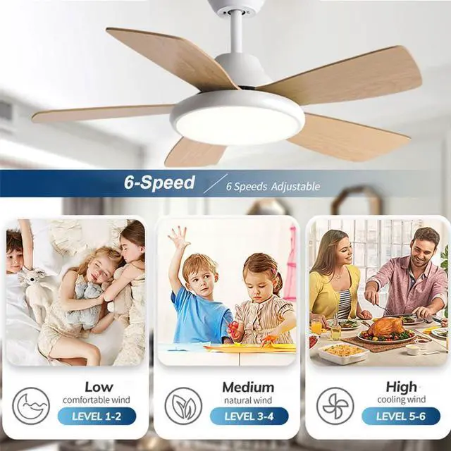Alt view image 4 of 7 - 36 inch Ceiling Fans with Lights and Remote Modern Kids Room Ceiling Fans with Reversible DC Motor, 6 Speeds, 3 Colors, Noiseless for Indoor/Outdoor Bedroom Patio