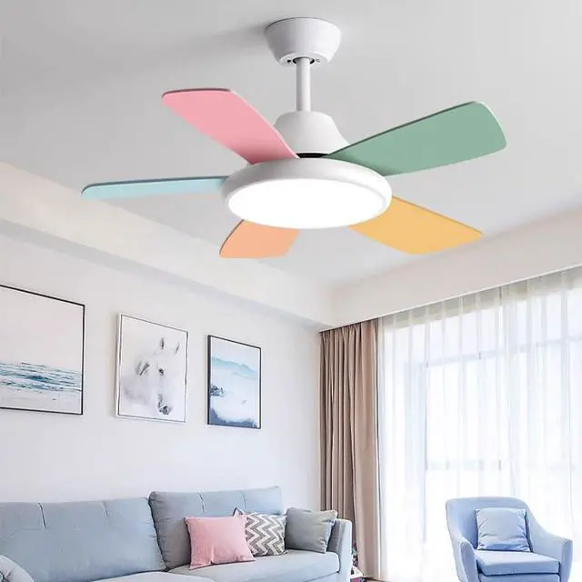 Alt view image 2 of 7 - 36 inch Ceiling Fans with Lights and Remote Modern Kids Room Ceiling Fans with Reversible DC Motor, 6 Speeds, 3 Colors, Noiseless for Indoor/Outdoor Bedroom Patio