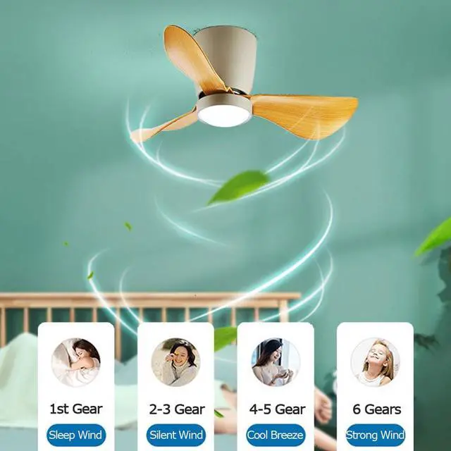 Alt view image 3 of 7 - Simple 24 Inch Ceiling Fan with Lights Flush Mount Modern Ceiling Fan Light Ceiling Fans with Lights and Remote Low Profile Dimmable Ceiling Fans with Lights for Bedroom