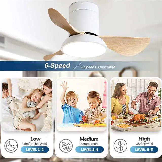 Alt view image 4 of 7 - 28 inch Small Flush Mount Ceiling Fans with Lights Remote Low Profile Modern Ceiling Fans with Lights, 3CCT, Reversible, 6 Speed, Noiseless, for Patio Kitchen Bedroom
