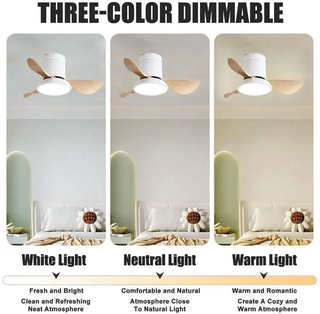 Alt view image 5 of 7 - 28 inch Small Flush Mount Ceiling Fans with Lights Remote Low Profile Modern Ceiling Fans with Lights, 3CCT, Reversible, 6 Speed, Noiseless, for Patio Kitchen Bedroom