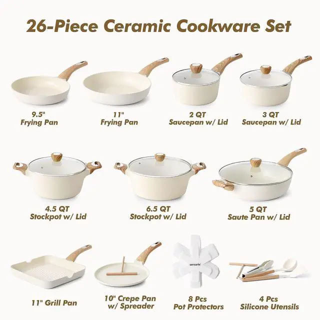 Alt view image 2 of 7 - Ceramic Cookware Sets, Pots and Pans Set Non stick, Non toxic Healthy Induction Cookware, 26 Pcs Nonstick Kitchen Cooking Set, w/Frying Pans Set, Saucepans Set