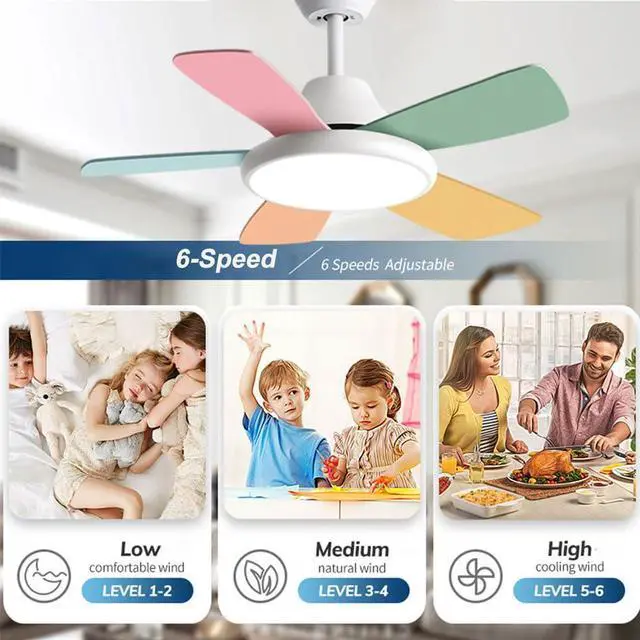 Alt view image 4 of 7 - 36 inch Ceiling Fans with Lights and Remote Modern Kids Room Ceiling Fans with Reversible DC Motor, 6 Speeds, 3 Colors, Noiseless for Indoor/Outdoor Bedroom Patio