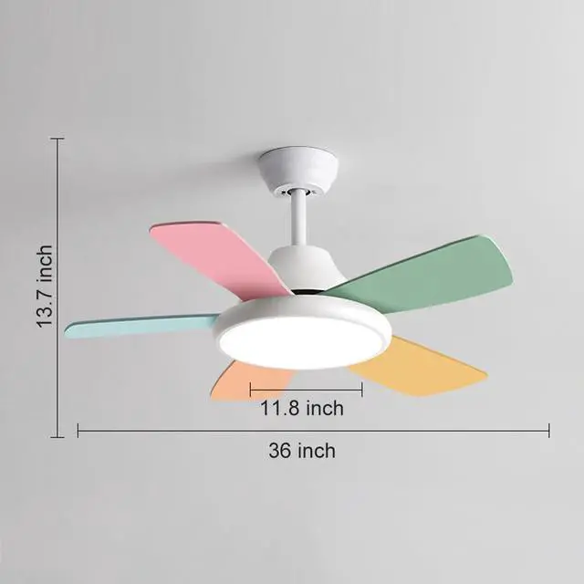 Alt view image 7 of 7 - 36 inch Ceiling Fans with Lights and Remote Modern Kids Room Ceiling Fans with Reversible DC Motor, 6 Speeds, 3 Colors, Noiseless for Indoor/Outdoor Bedroom Patio