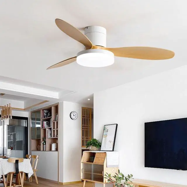 Alt view image 2 of 7 - Flush Mount 42 inch Ceiling Fan with Lights, Low Profile Ceiling Fan with Light and Remote, Reversible Quiet DC Motor, 6 Speed, Dimmable Modern Ceiling Fans for Bedroom/Farmhouse/Patio/Indoor