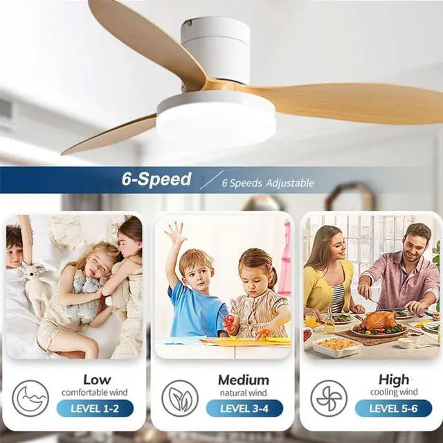 Alt view image 3 of 7 - Flush Mount 42 inch Ceiling Fan with Lights, Low Profile Ceiling Fan with Light and Remote, Reversible Quiet DC Motor, 6 Speed, Dimmable Modern Ceiling Fans for Bedroom/Farmhouse/Patio/Indoor