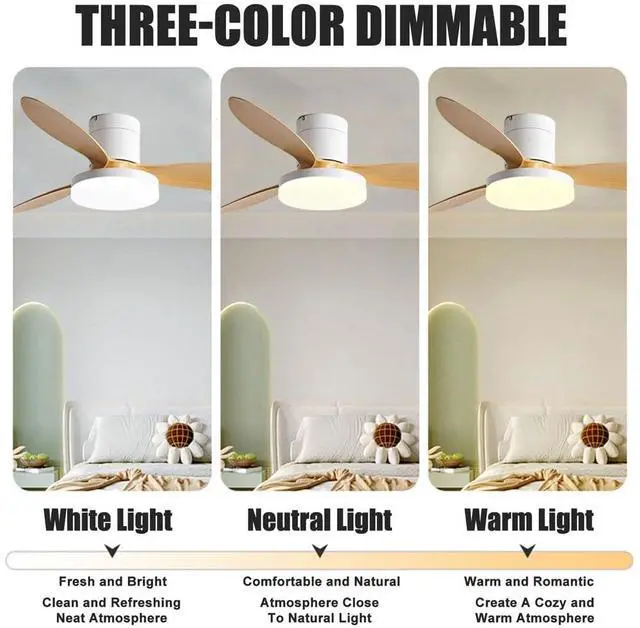 Alt view image 5 of 7 - Flush Mount 42 inch Ceiling Fan with Lights, Low Profile Ceiling Fan with Light and Remote, Reversible Quiet DC Motor, 6 Speed, Dimmable Modern Ceiling Fans for Bedroom/Farmhouse/Patio/Indoor