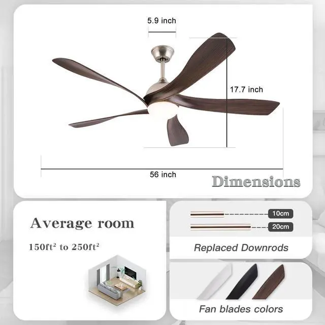 Alt view image 2 of 7 - Ceiling Fans with Lights Remote Control 56" Modern LED Ceiling Fan with Lights Reversible DC Motor, Dimmable 3CCT Quiet Ceiling Fan for Covered Patios Living Room