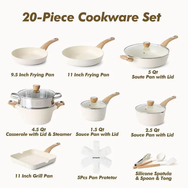 Alt view image 3 of 7 - Ceramic Cookware Sets, Pots and Pans Set Nonstick, 20-Piece Induction Cookware, Non-toxic Healthy Non Stick Kitchen Cooking Set with Stay-Cool Handles, PFAS PTFE PFOA PFOS Free
