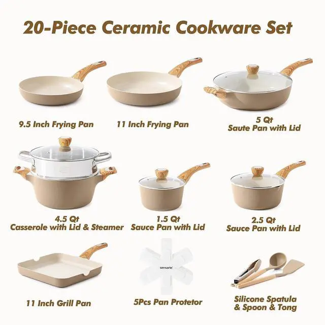 Alt view image 3 of 7 - Ceramic Cookware Sets, Pots and Pans Set Nonstick, 20-Piece Induction Cookware, Non-toxic Healthy Non Stick Kitchen Cooking Set with Stay-Cool Handles, PFAS PTFE PFOA PFOS Free