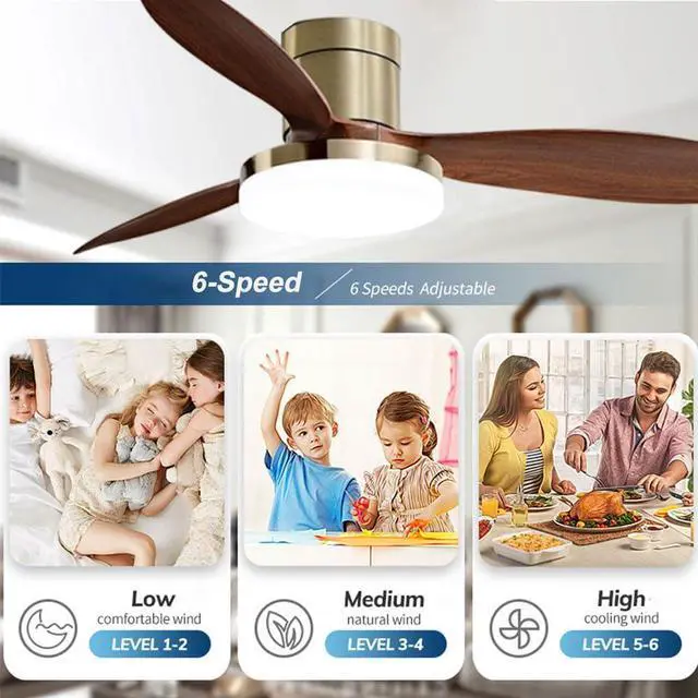 Alt view image 3 of 7 - Flush Mount 42 inch Ceiling Fan with Lights, Low Profile Ceiling Fan with Light and Remote, Reversible Quiet DC Motor, 6 Speed, Dimmable Modern Ceiling Fans for Bedroom/Farmhouse/Patio/Indoor