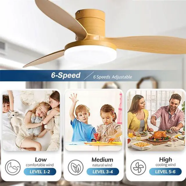 Alt view image 3 of 7 - Flush Mount 42 inch Ceiling Fan with Lights, Low Profile Ceiling Fan with Light and Remote, Reversible Quiet DC Motor, 6 Speed, Dimmable Modern Ceiling Fans for Bedroom/Farmhouse/Patio/Indoor