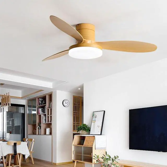 Alt view image 2 of 7 - Flush Mount 42 inch Ceiling Fan with Lights, Low Profile Ceiling Fan with Light and Remote, Reversible Quiet DC Motor, 6 Speed, Dimmable Modern Ceiling Fans for Bedroom/Farmhouse/Patio/Indoor
